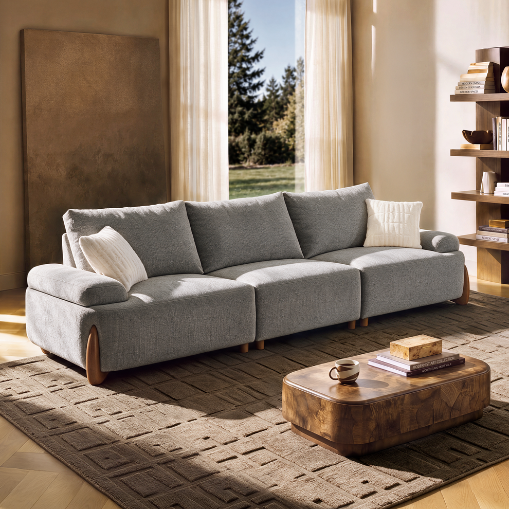 [Preventa] Sofá modular de chenilla de 3 plazas de 114" en gris con respaldo ajustable y cojines - Clavea
