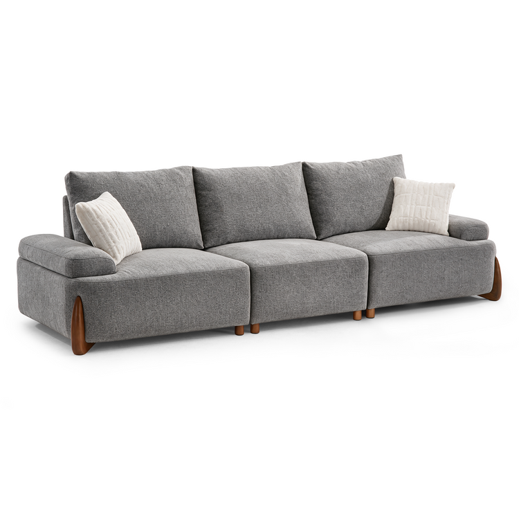 [Preventa] Sofá modular de chenilla de 3 plazas de 114" en gris con respaldo ajustable y cojines - Clavea