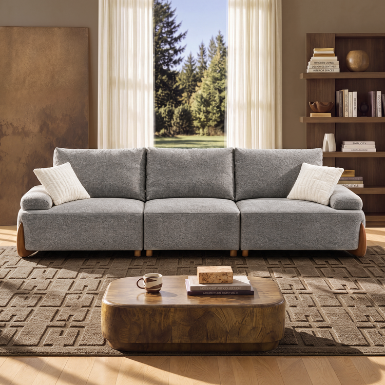 [Preventa] Sofá modular de chenilla de 3 plazas de 114" en gris con respaldo ajustable y cojines - Clavea