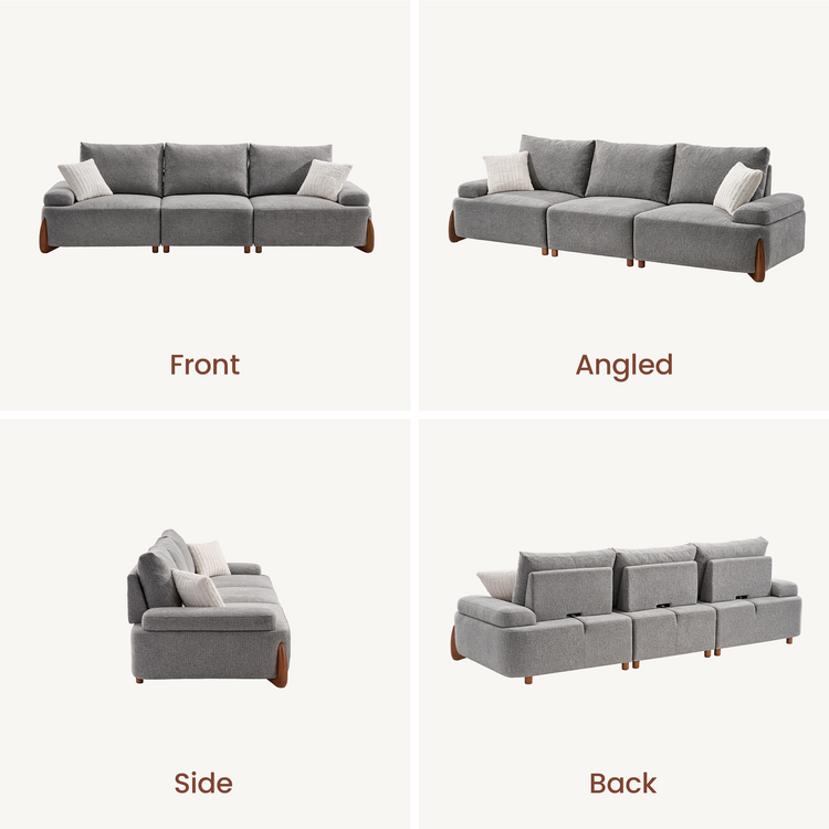 [Preventa] Sofá modular de chenilla de 3 plazas de 114" en gris con respaldo ajustable y cojines - Clavea