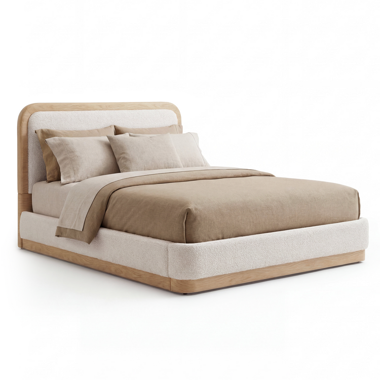 [Pre-sale] Queen Upholstered Bed Frame with PU Leather Headboard – Beige