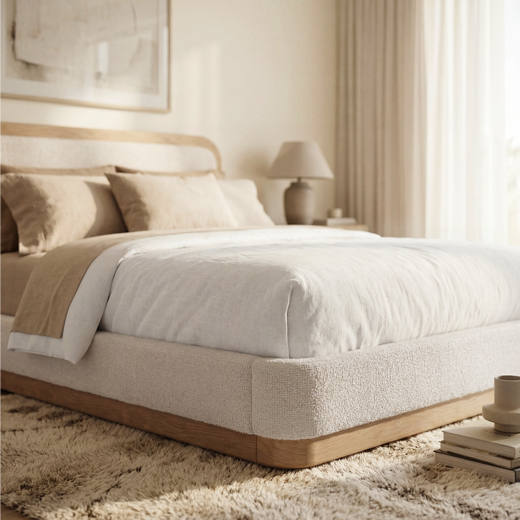 [Pre-sale] Queen Upholstered Bed Frame with PU Leather Headboard – Beige