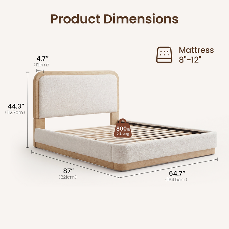 [Pre-sale] Queen Upholstered Bed Frame with PU Leather Headboard – Beige