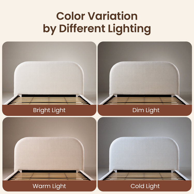 Queen Upholstered Bed Frame - Beige Floating Design with LED Lights & Curved Padded Headboard