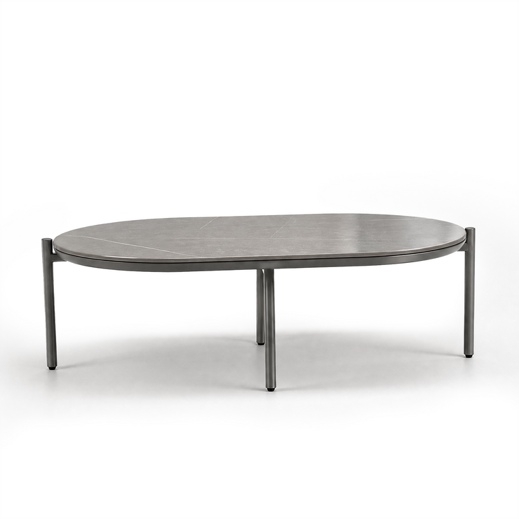 53" Outdoor Round Tube Sintered Stone Oval Coffee Table