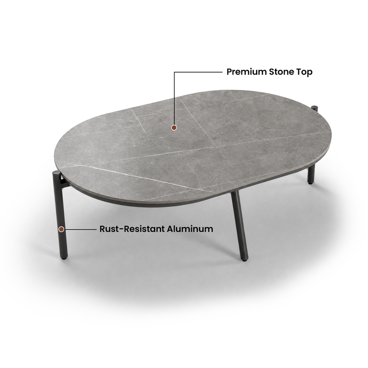 53" Outdoor Round Tube Sintered Stone Oval Coffee Table