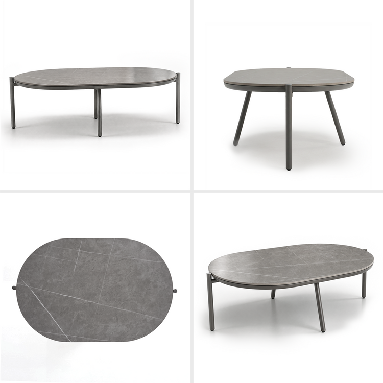 53" Outdoor Round Tube Sintered Stone Oval Coffee Table