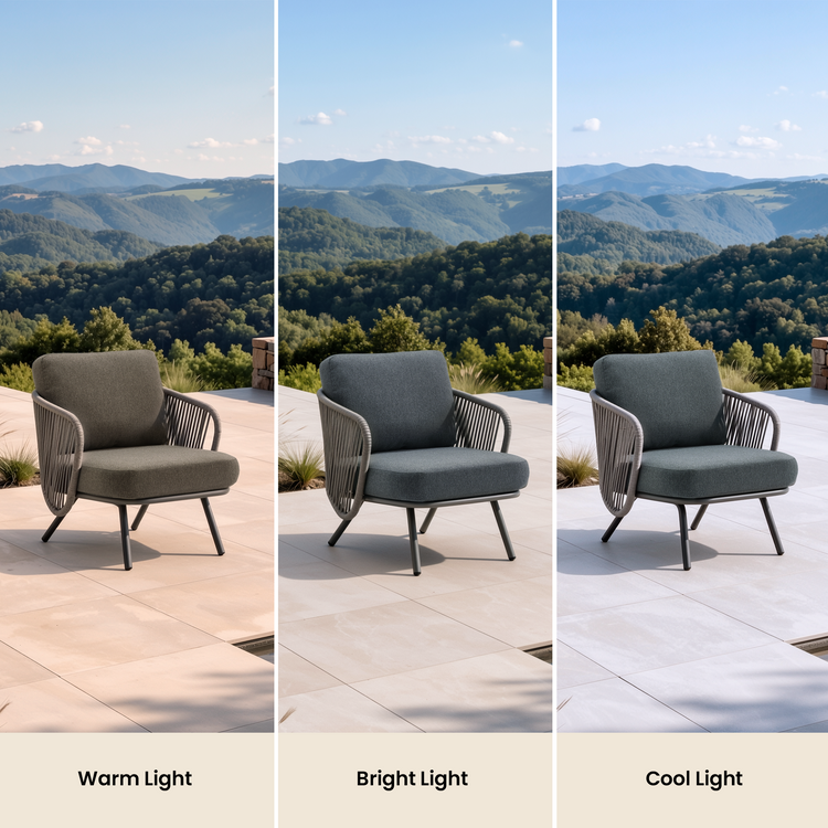 33.8" Outdoor Round Tube Woven Rope Arm Lounge Chair