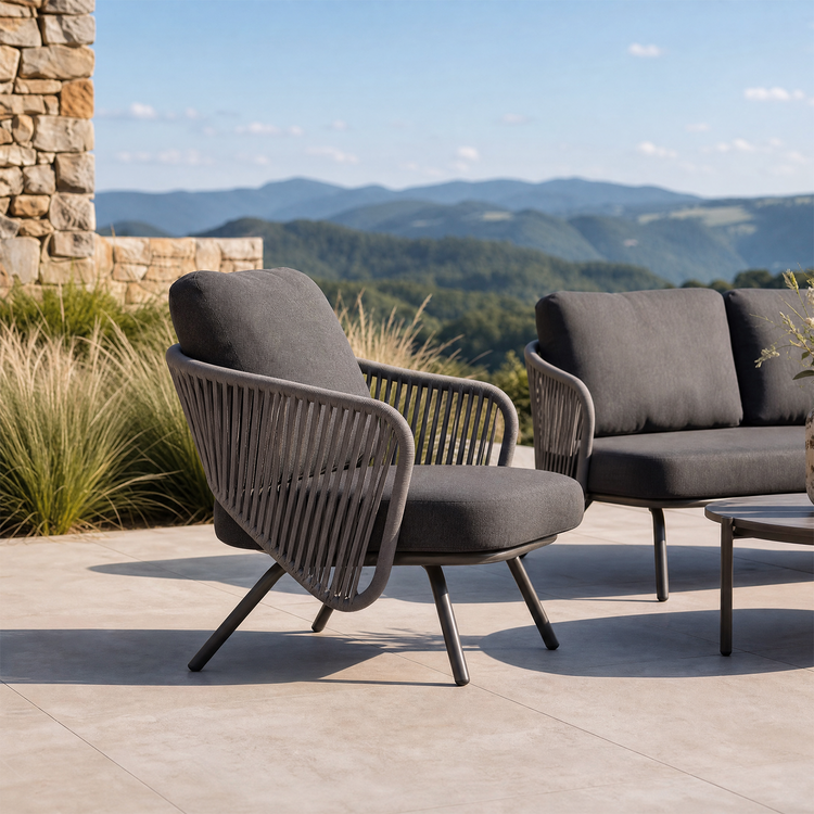 33.8" Outdoor Round Tube Woven Rope Arm Lounge Chair