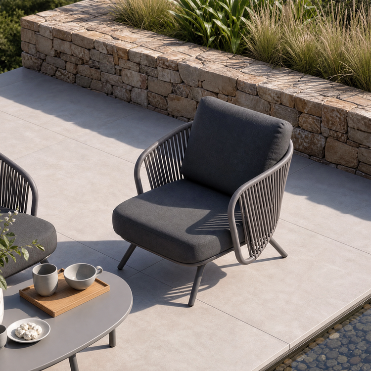 33.8" Outdoor Round Tube Woven Rope Arm Lounge Chair