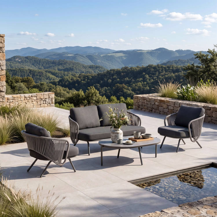 33.8" Outdoor Round Tube Woven Rope Arm Lounge Chair