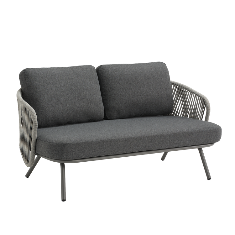 59.6" Outdoor Round Tube Woven Rope Loveseat Sofa