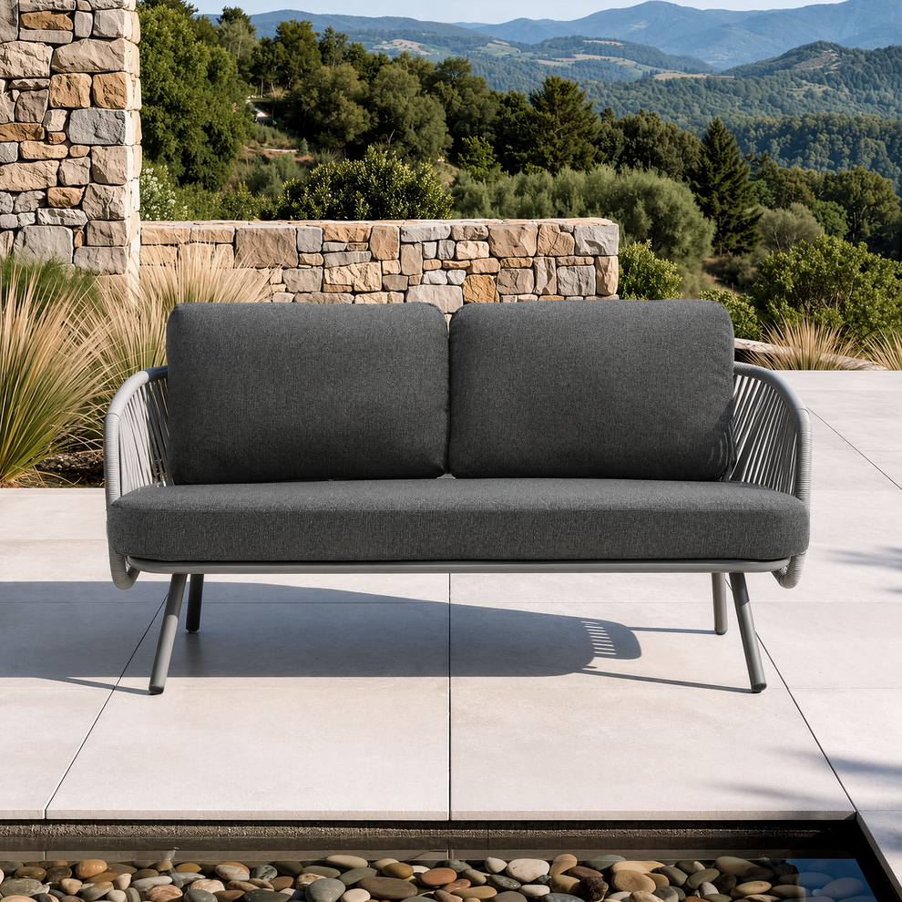59.6" Outdoor Round Tube Woven Rope Loveseat Sofa
