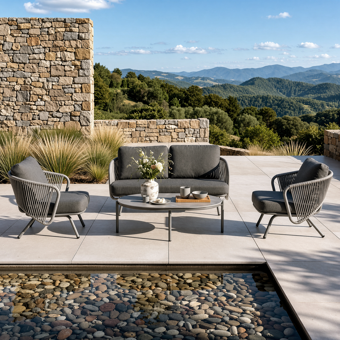 [Pre-Sale] Round Tube Contour Outdoor 53" Sintered Stone Coffee Table