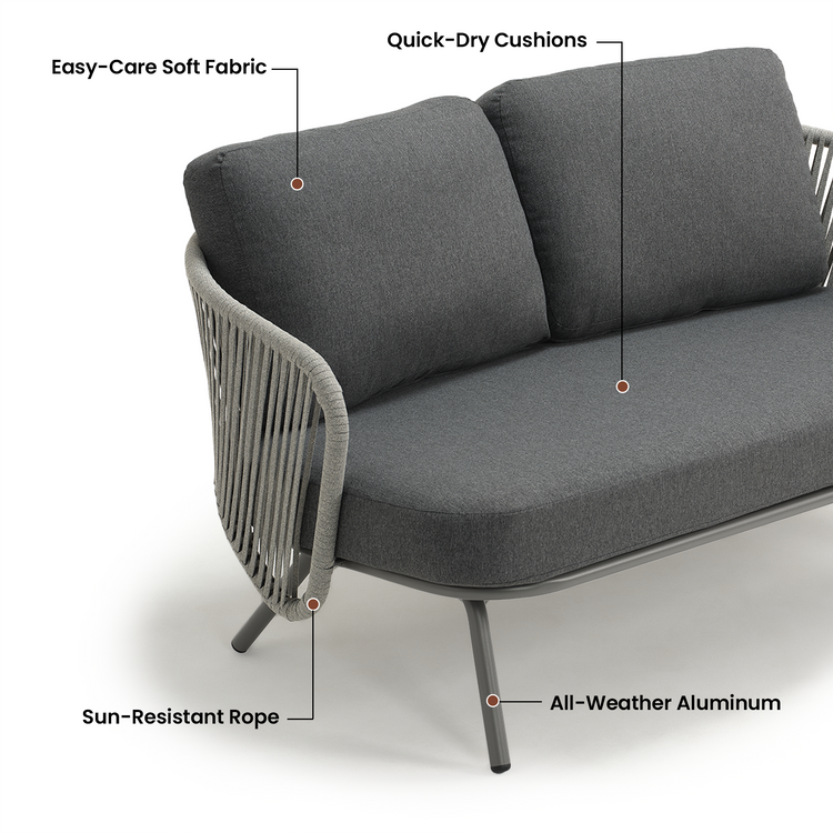 59.6" Outdoor Round Tube Woven Rope Loveseat Sofa