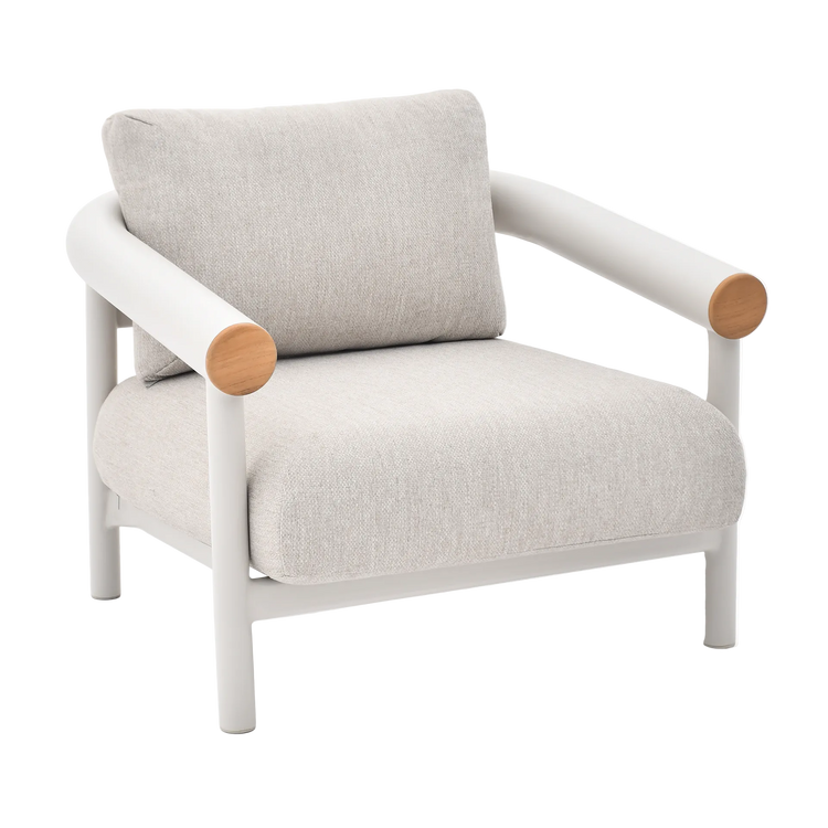 1pc Round Tube 33.8" Outdoor Lounge Chair, Performance Fabric Foam Cushions