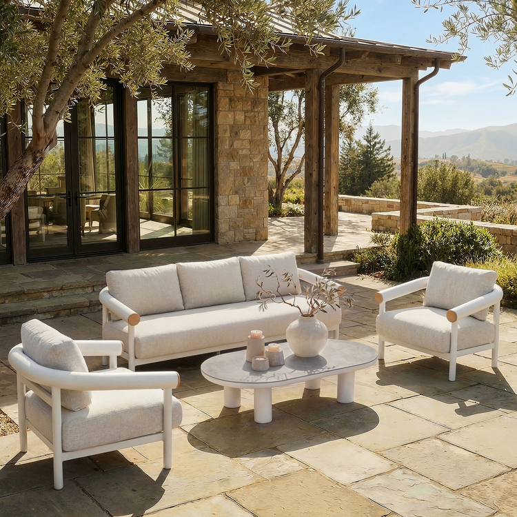 Round Tube 84.7" Outdoor 3-Seater Sofa, Performance Fabric Foam Cushions