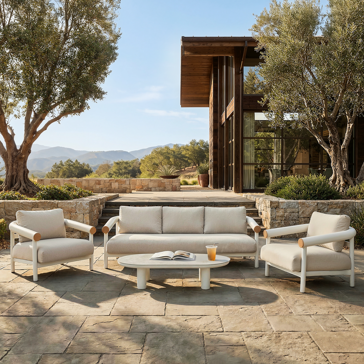 Round Tube 84.7" Outdoor 3-Seater Sofa, Performance Fabric Foam Cushions