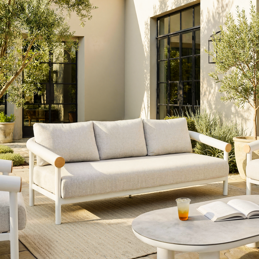 Round Tube 84.7" Outdoor 3-Seater Sofa, Performance Fabric Foam Cushions