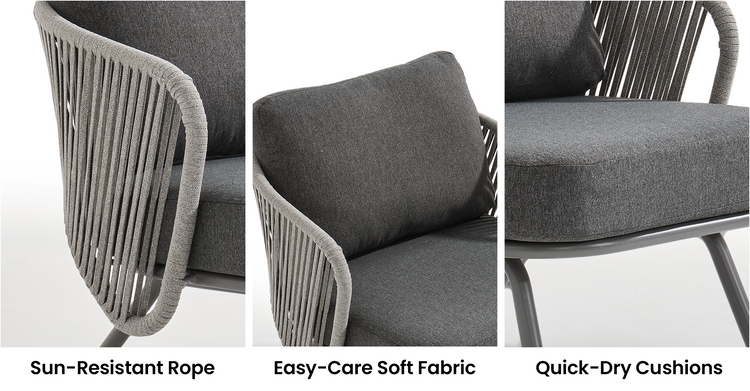 4-PCS Round Tube Woven Rope Sofa Set with Round Coffee Table
