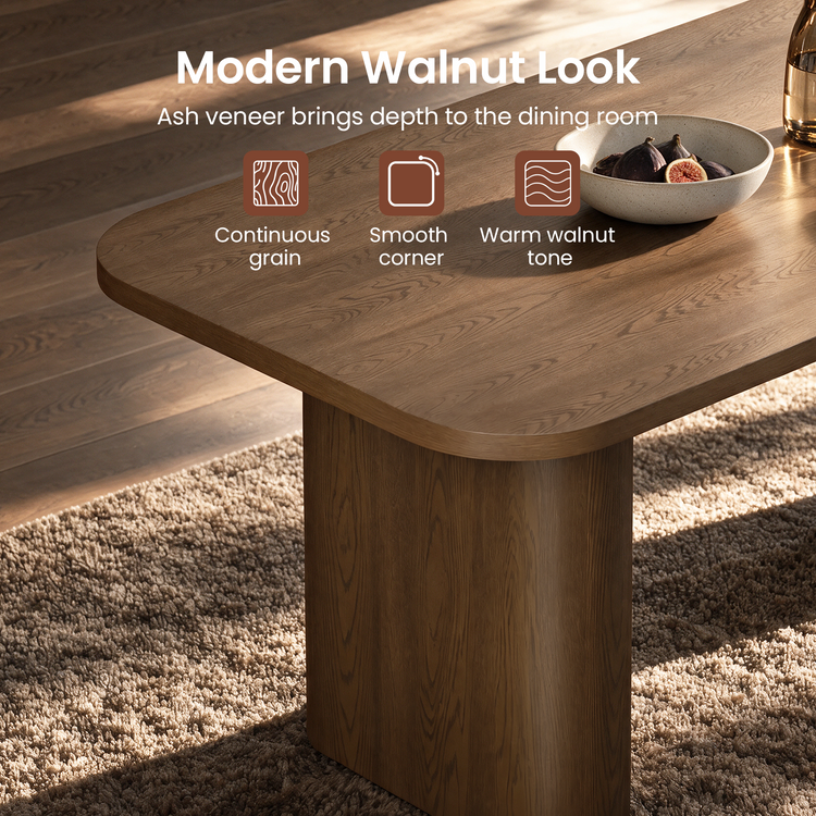 70.9" Rounded Rectangle Natural Grain Dining Table with Dual Pillar Base