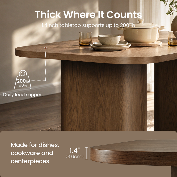 70.9" Rounded Rectangle Natural Grain Dining Table with Dual Pillar Base