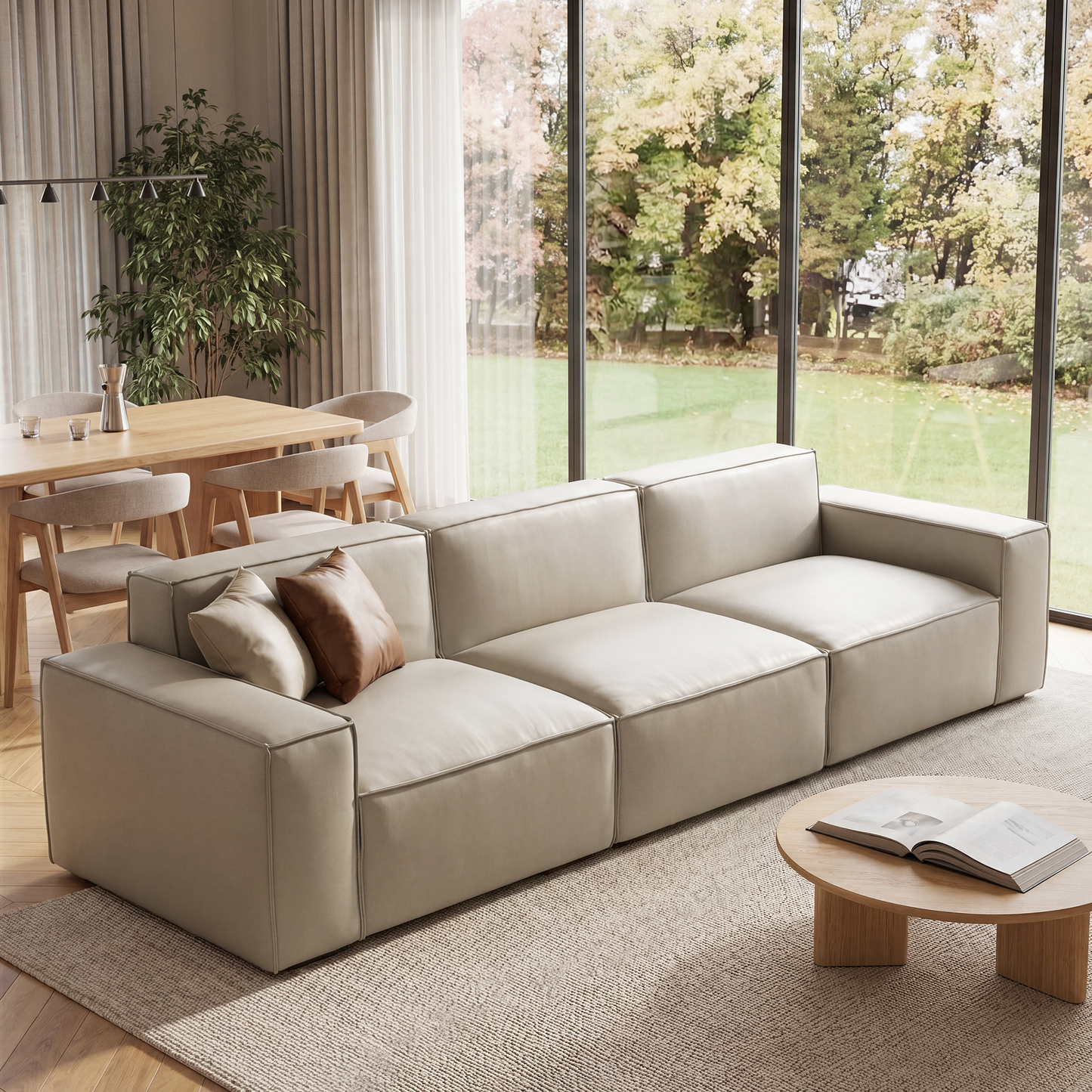 [Pre-sale] 118" Scratch-Resistant Vegan Leather Sofa - Deep Seating & Metal Legs