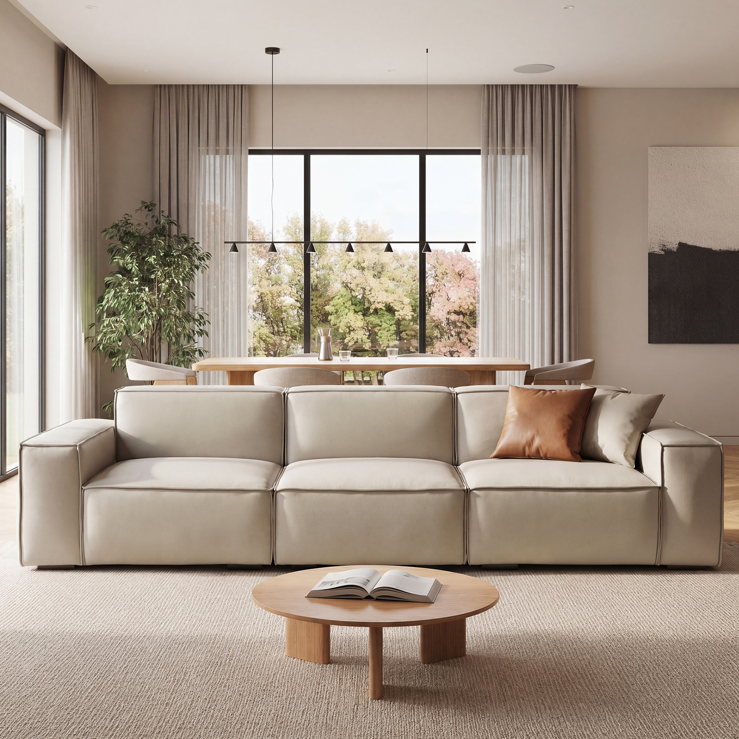 [Pre-sale] 118" Scratch-Resistant Vegan Leather Sofa - Deep Seating & Metal Legs