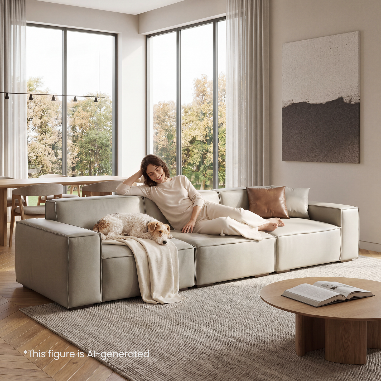 [Pre-sale] 118" Scratch-Resistant Vegan Leather Sofa - Deep Seating & Metal Legs