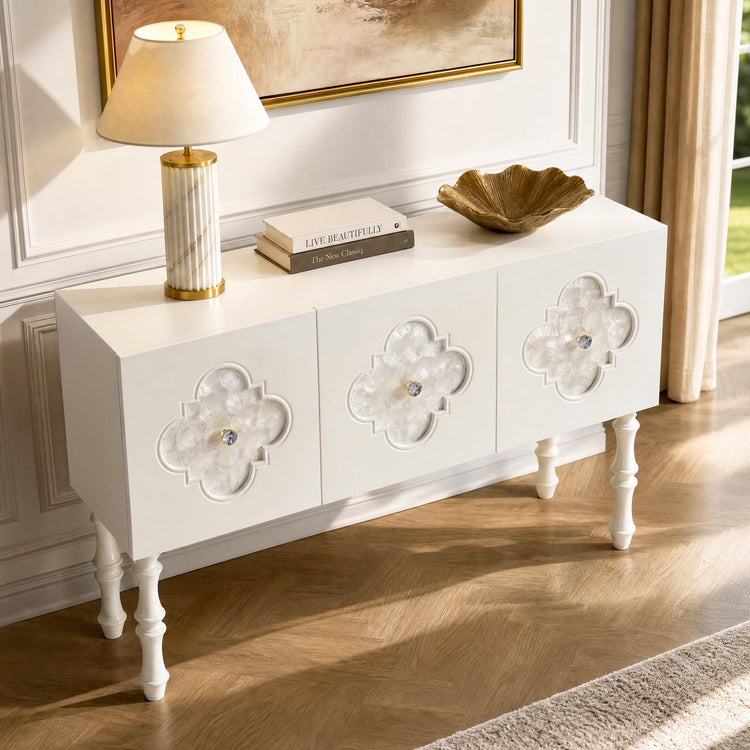 47" Shell Inlay 3-Door Accent Cabinet  Storage Cabine