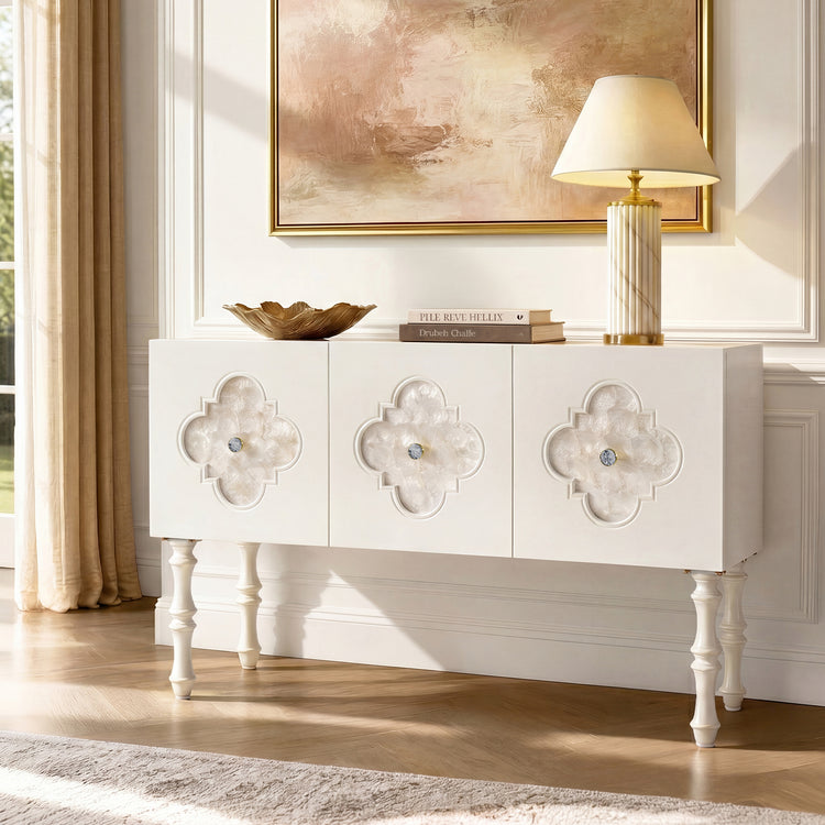 47" Shell Inlay 3-Door Accent Cabinet  Storage Cabine