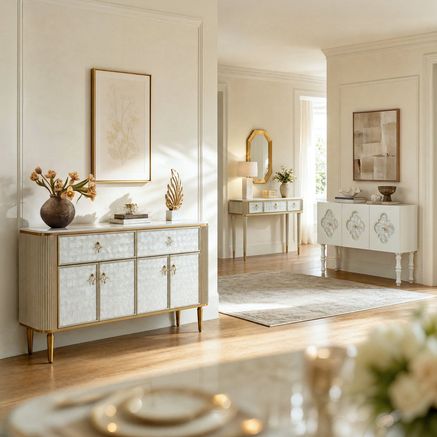 [Pre-Sale] Shell Inlay 3-Door Accent Sideboard, 63"