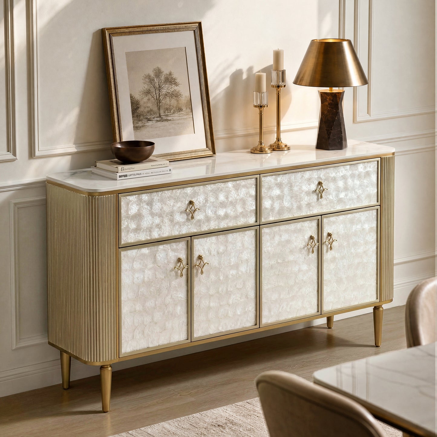 [Pre-Sale] Shell Inlay 3-Door Accent Sideboard, 63"