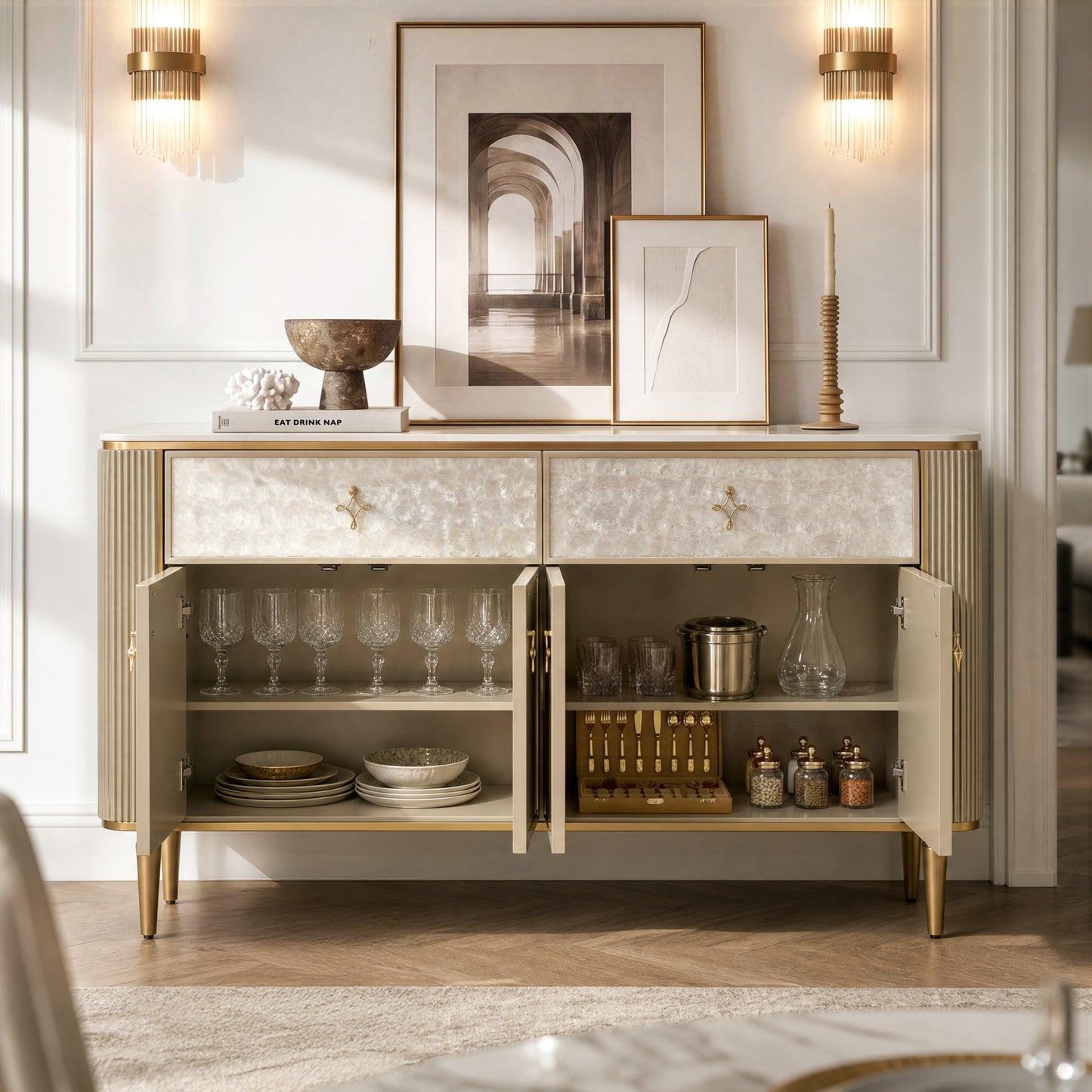 [Pre-Sale] Shell Inlay 3-Door Accent Sideboard, 63"