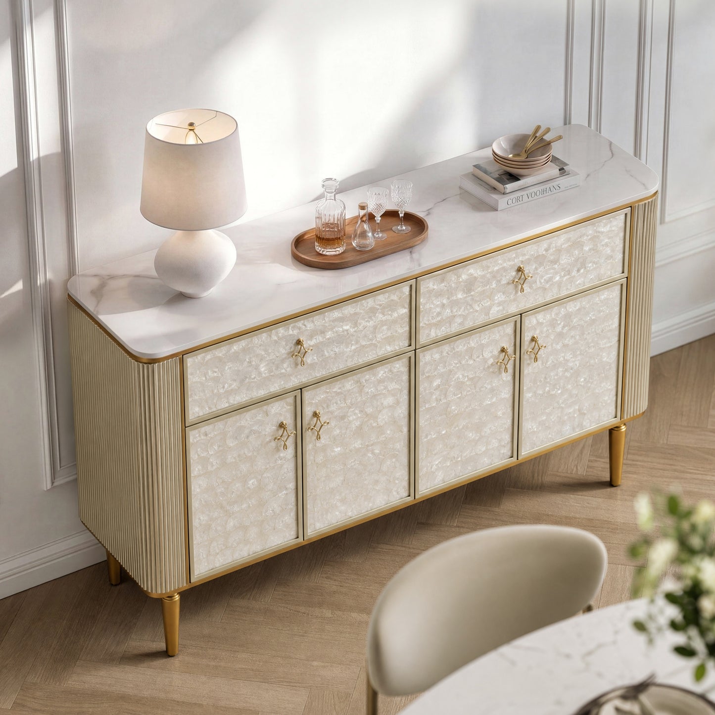 [Pre-Sale] Shell Inlay 3-Door Accent Sideboard, 63"