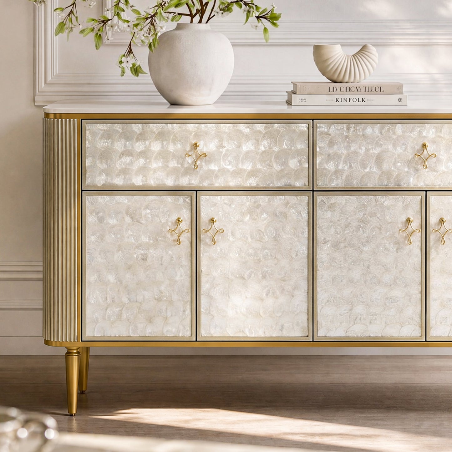 [Pre-Sale] Shell Inlay 3-Door Accent Sideboard, 63"