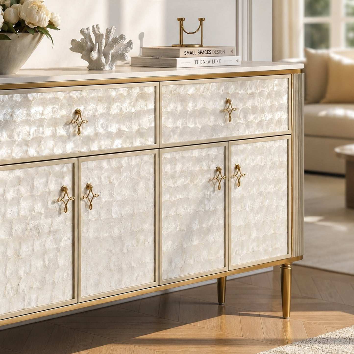 [Pre-Sale] Shell Inlay 3-Door Accent Sideboard, 63"