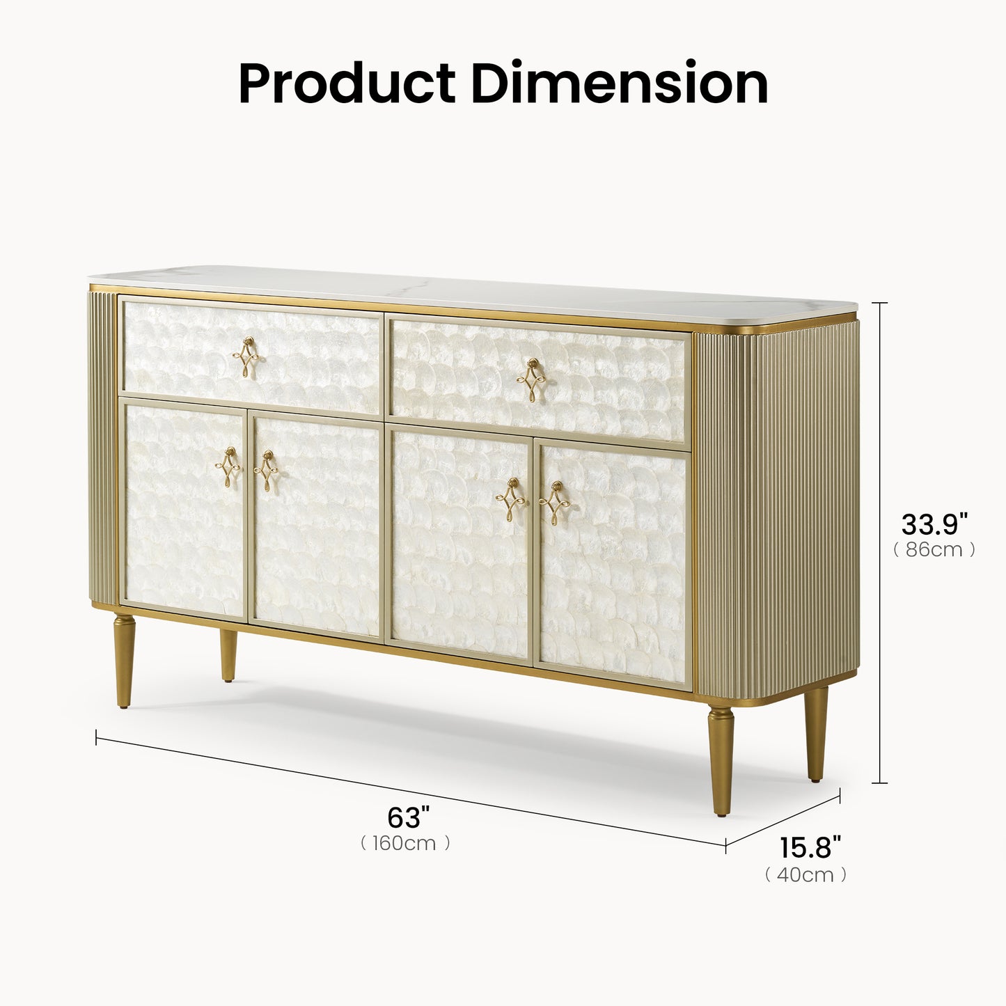 [Pre-Sale] Shell Inlay 3-Door Accent Sideboard, 63"