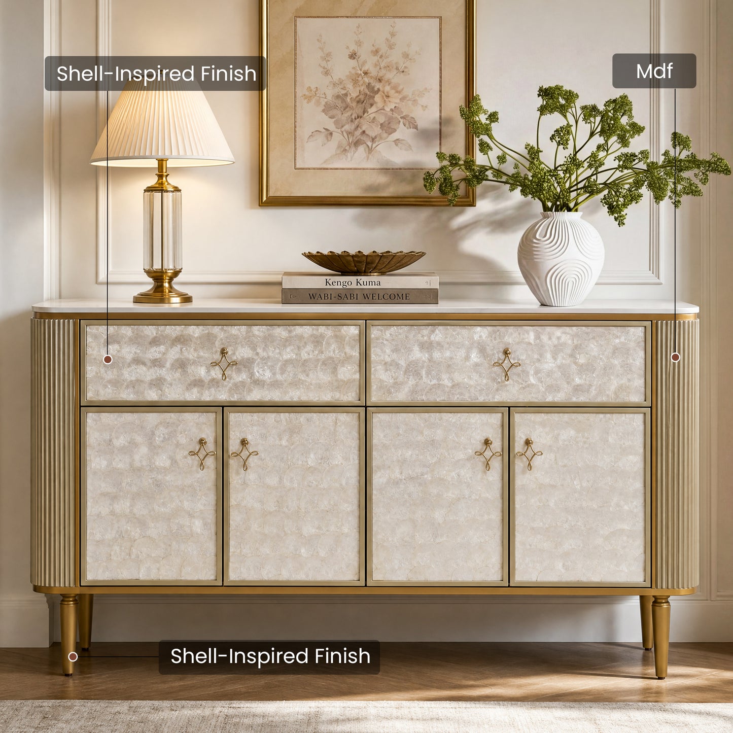 [Pre-Sale] Shell Inlay 3-Door Accent Sideboard, 63"