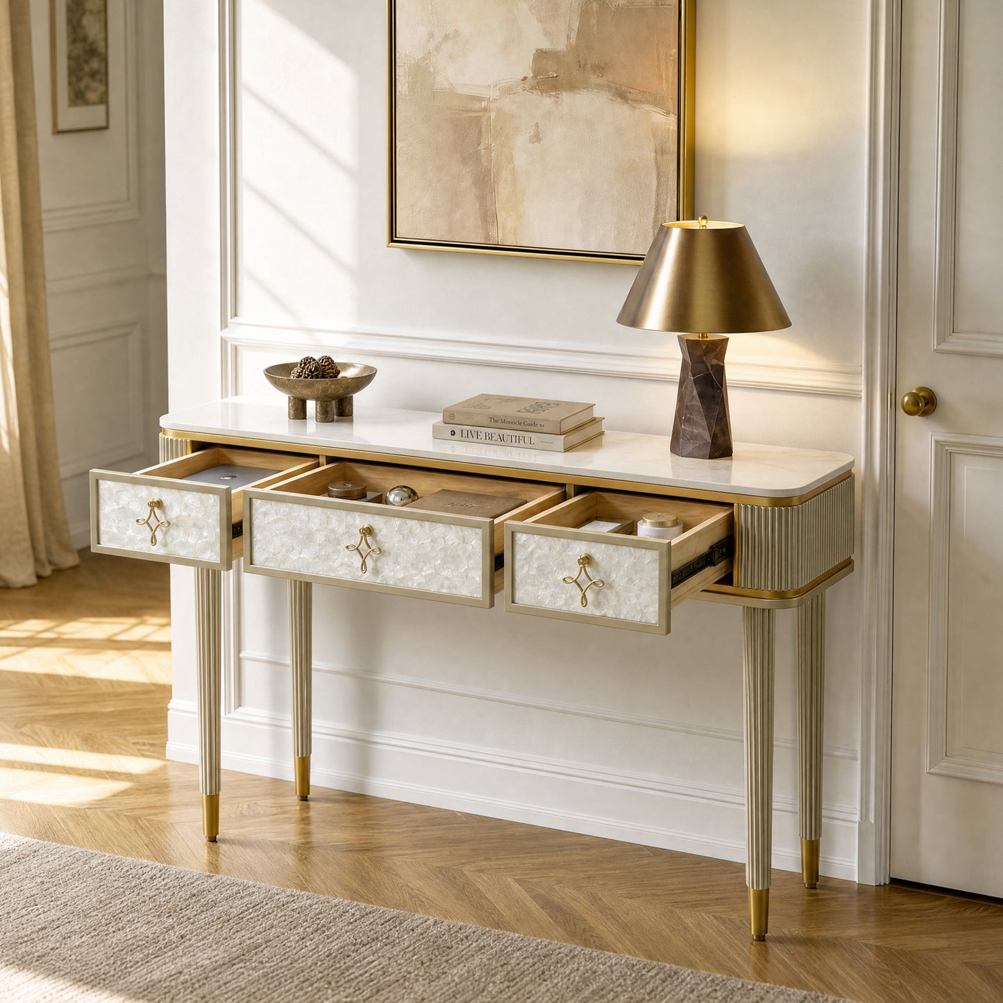 [Pre-Sale] Shell & Pearl Inlay 3-Drawer Console Table, 47"