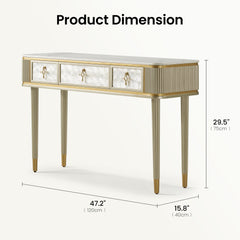 Console table shows 47.2 inches width, 15.8 inches depth, and 29.5 inches height