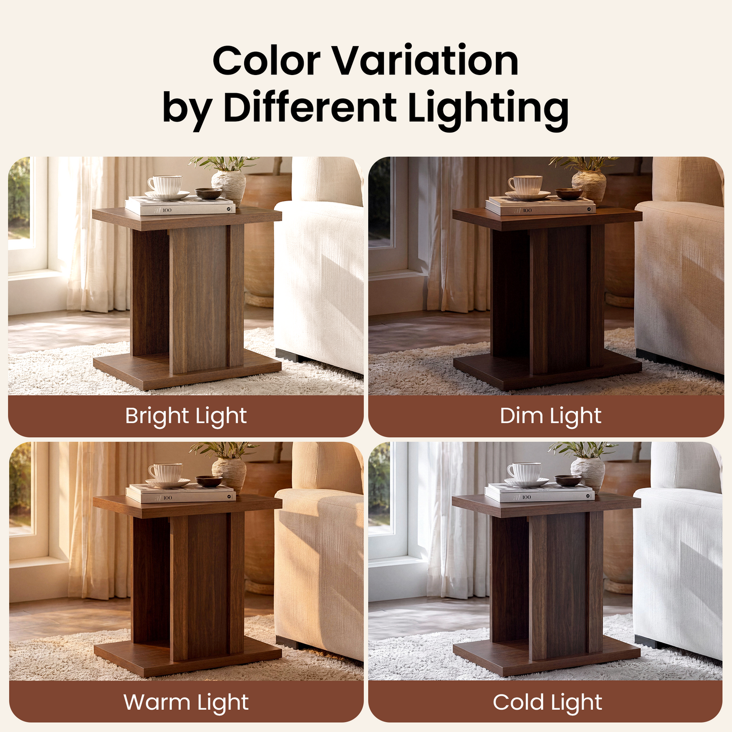 Side Table, 23.6" Modern End Table with Fluted Panel and Thick Tabletop, Accent Nightstand in Walnut