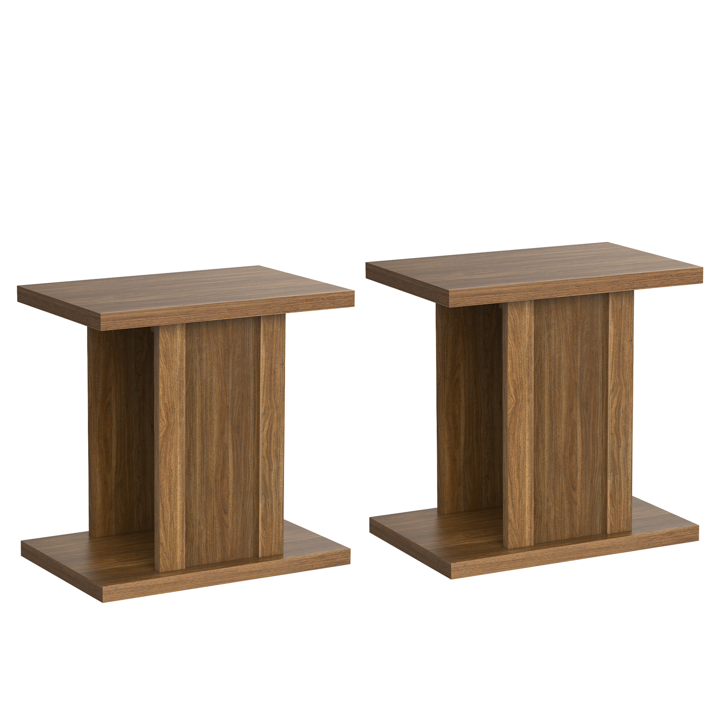 Side Table, 23.6" Modern End Table with Fluted Panel and Thick Tabletop, Accent Nightstand in Walnut