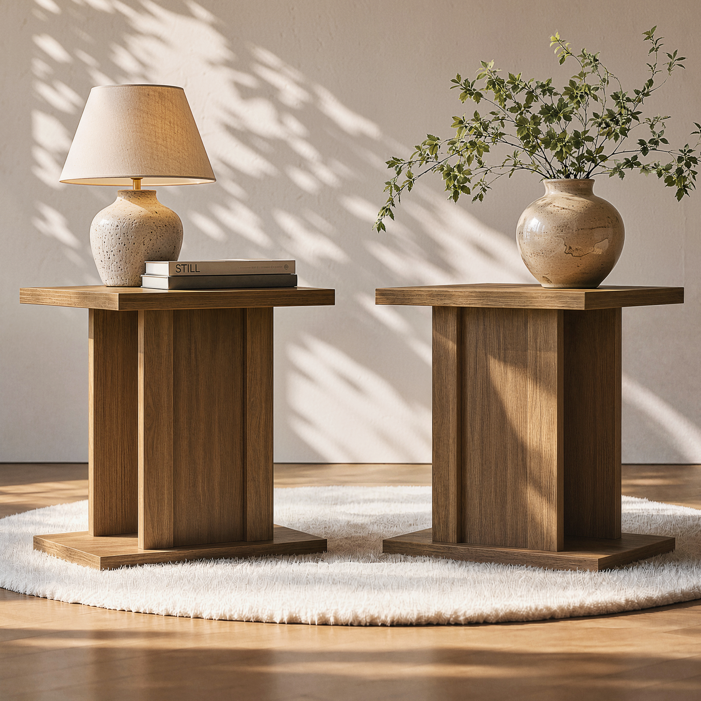 Side Table, 23.6" Modern End Table with Fluted Panel and Thick Tabletop, Accent Nightstand in Walnut