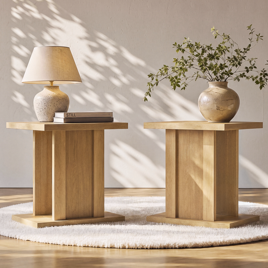 [Pre-Sale] Side Table Set of 2, 23.6" Modern End Table with Fluted Panel and Thick Tabletop, Accent Nightstand in Natural
