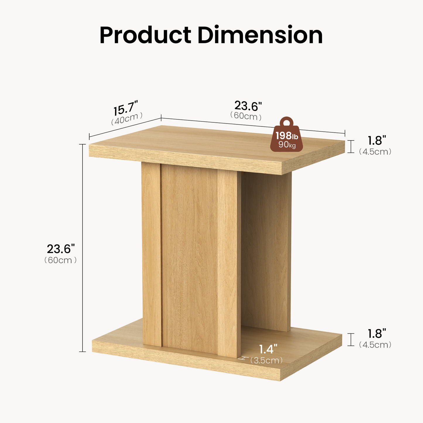 Side Table, 23.6" Modern End Table with Fluted Panel and Thick Tabletop, Accent Nightstand in Natural