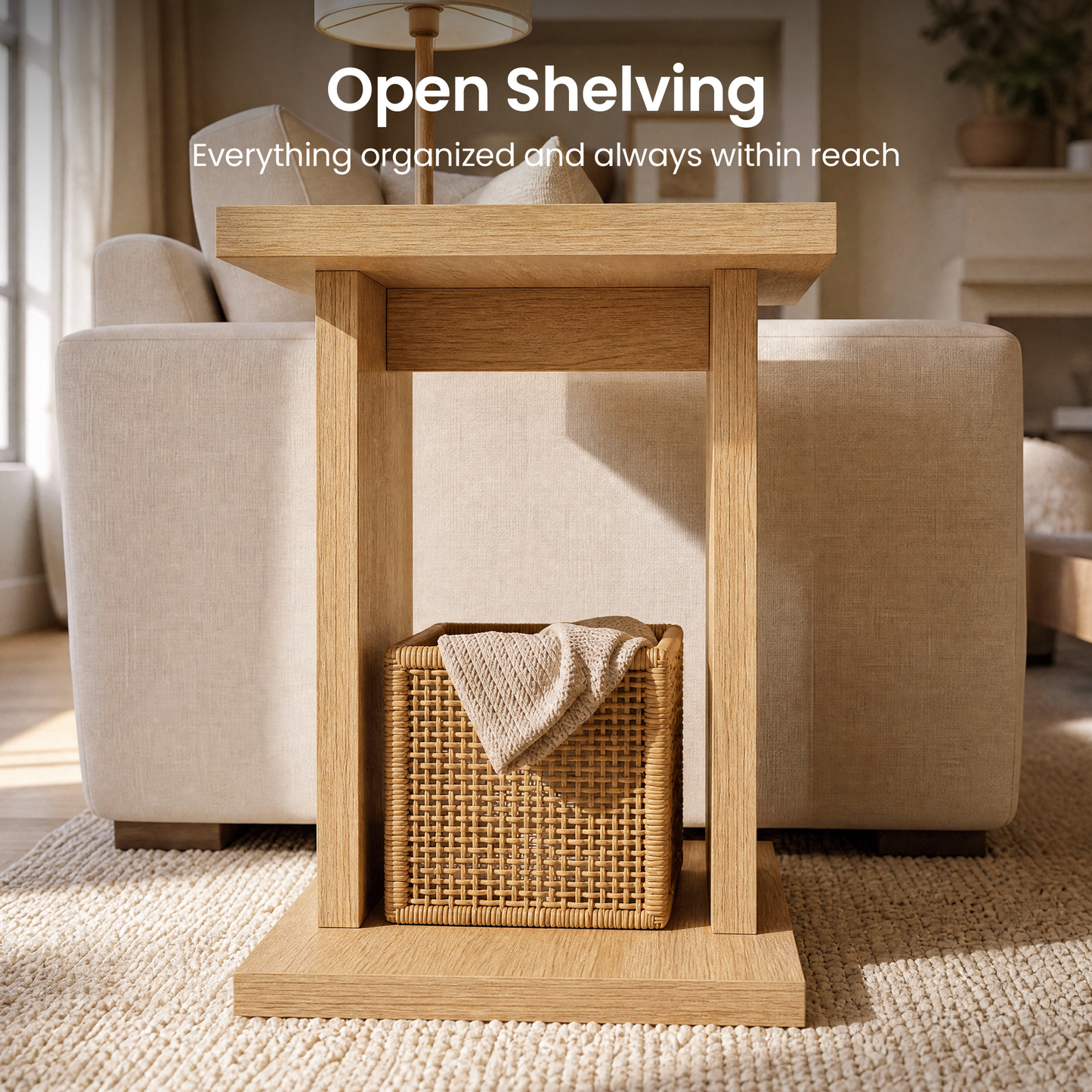 Side Table, 23.6" Modern End Table with Fluted Panel and Thick Tabletop, Accent Nightstand in Natural