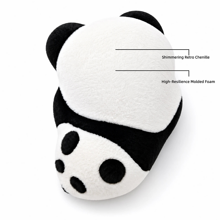 Sleeping Bear Plush Ottoman - Black and White Panda Floor Lounger, 36.5" Long