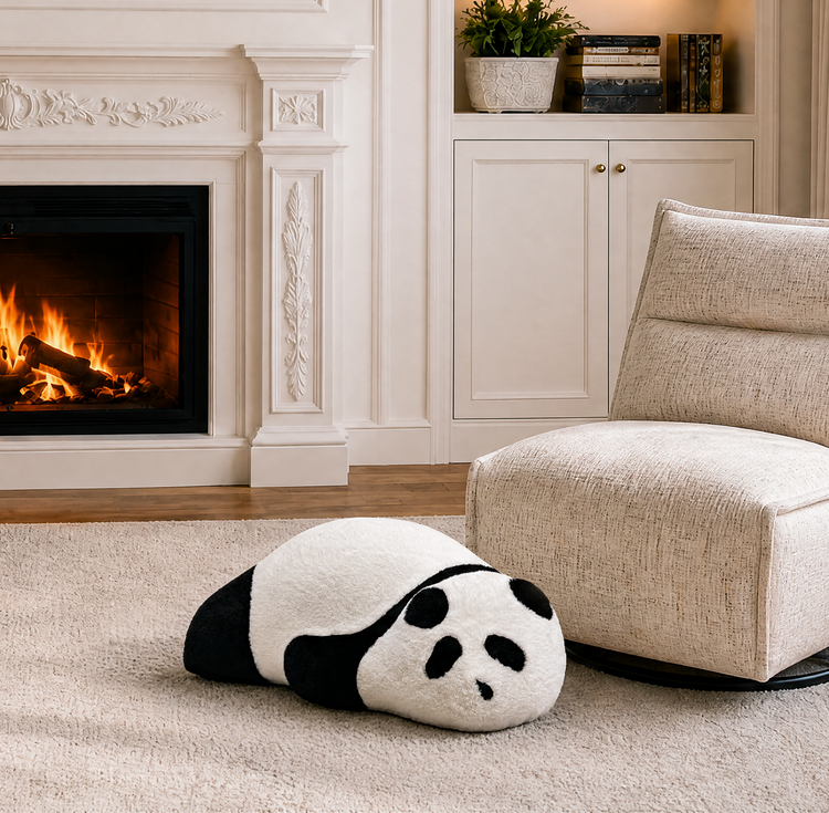 Sleeping Bear Plush Ottoman - Black and White Panda Floor Lounger, 36.5" Long