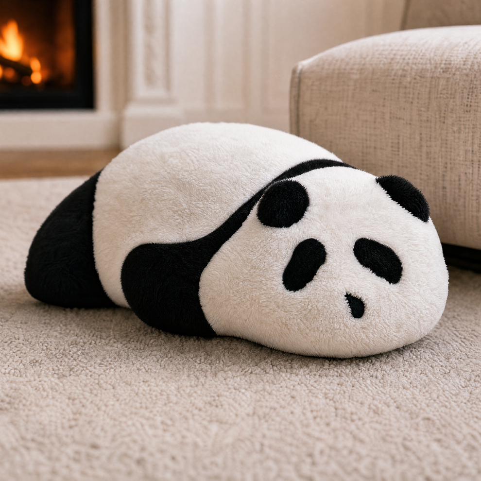 Sleeping Bear Plush Ottoman - Black and White Panda Floor Lounger, 36.5" Long